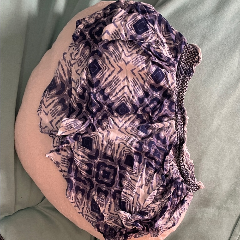 Purple and White Printed Elastic Waist Shorts